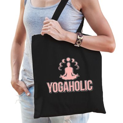 Yogaholic katoenen tas zwart voor volwassenen - sport / hobby tasjes