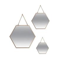 Set spiegels Atmosphera Zeshoekig Gouden Metaal (3 Onderdelen)