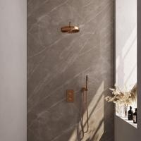 BRAUER Stripe Thermostatische Inbouw Regendouche - 3-weg - rechthoekig - SET 14 - 25cm douchekop - gebogen muurarm - staaf handdouche - doucheslang - wandaansluitbocht - koper geborsteld PVD 5-GK-391