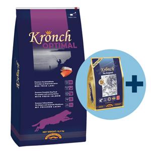 KRONCH OPTIMAL PUPPY MET GRATIS KRONCH 100% ZALMSNACKS 13,5 KG + 600 GR