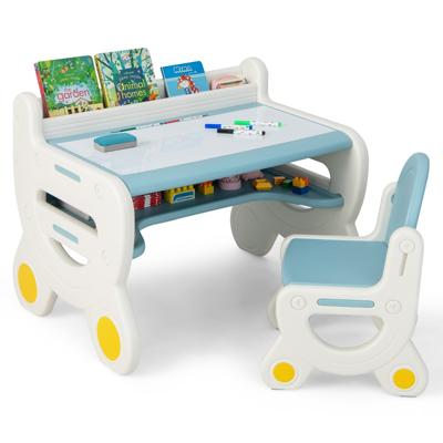Kinderzitgroep met in Hoogte en Hoek Verstelbaar Tafelblad Kindertafel met Kruk om te Tekenen Leren Spelen en Eten Blauw