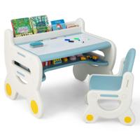 Kinderzitgroep met in Hoogte en Hoek Verstelbaar Tafelblad Kindertafel met Kruk om te Tekenen Leren Spelen en Eten Blauw