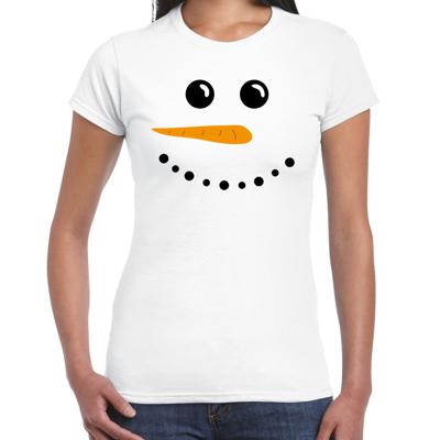 Sneeuwpop Kerst t-shirt - wit - dames - Kerstkleding / Kerst outfit - sneeuw - verkleedkleding