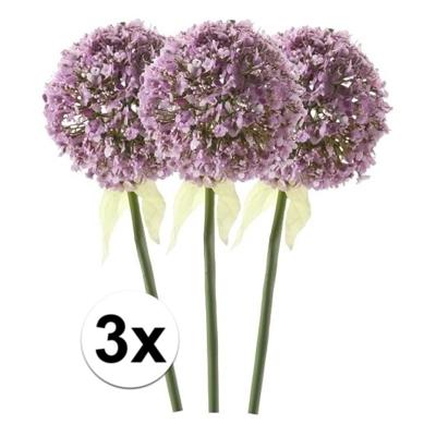 Kunstbloem - 3x - Sierui / Allium - lila paars - steel van 70 cm