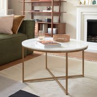 Kave Home Ronde salontafel Sheffield Wit marmer / goud, Ø80cm