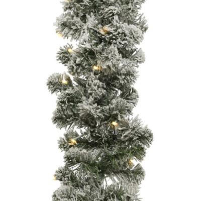Dennenslinger - 2x - sneeuw - met verlichting - 270 x 12 cm - kunststof - kerstslingers
