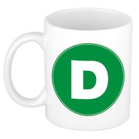 Mok / beker met de letter D groene bedrukking voor het maken van een naam / woord of team - thumbnail