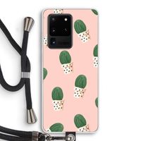 Cactusprint roze: Samsung Galaxy S20 Ultra Transparant Hoesje met koord