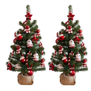 Set van 2x stuks kunstbomen/kunst kerstbomen inclusief kerstversiering 75 cm kerstversiering - Kunstkerstboom