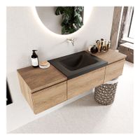 Mondiaz Bukla 140cm badmeubel met module 40 kleur washed oak 3 lades met wastafel midden zonder kraangat kleur urban
