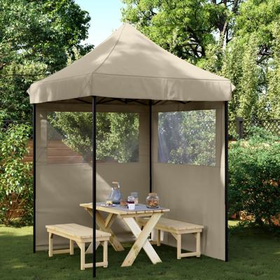 VidaXL Partytent inklapbaar pop-up met 2 zijwanden taupe VidaXL Partytent inklapbaar pop-up met 2 zijwanden taupe