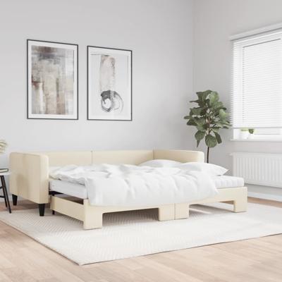Slaapbank met onderschuifbed en matrassen 100x200 cm stof crème