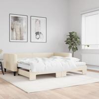 Slaapbank met onderschuifbed en matrassen 100x200 cm stof crème