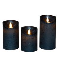 Anna's Collection LED kaarsen/stompkaarsen set - 3x stuks - metallic blauw - afstandsbediening