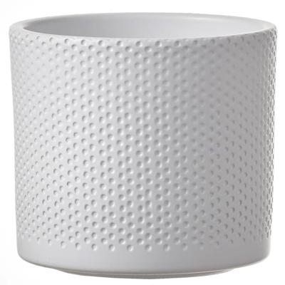 Mica Decorations Bloempot - wit - relief - keramiek - D15 x H13 cm - plantenpotten binnen