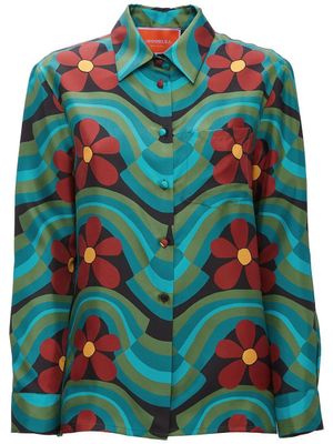 La DoubleJ chemise Boy en soie à imprimé graphique - Bleu