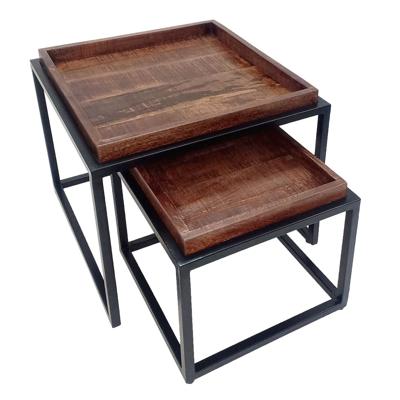 Eva - Couchtisch 2er Set - zwart - gerecycled hout en metaal - 54/45x46/38 cm