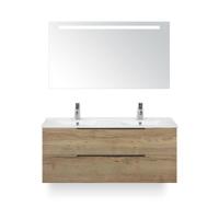 Seville Badmeubelset 120 cm - 2 laden Natuur Eik Edge - Wastafel Enjoy Dubbel - met Sence Spiegel