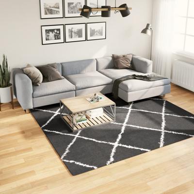 VidaXL Vloerkleed shaggy hoogpolig modern 240x240 cm zwart en crème