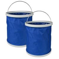 Benson Emmer opvouwbaar - 2x - 11 L - blauw/wit - kunststof en rubber - camping emmer