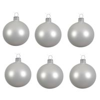 6x Glazen kerstballen mat winter wit 8 cm kerstboom versiering/decoratie   - - thumbnail