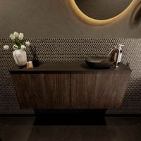 Mondiaz Fowy toiletmeubel 120cm dark brown met blad en waskom urban rechts 1 kraangat