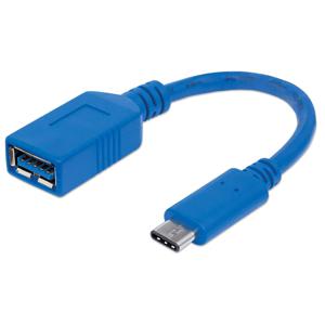 Manhattan USB 2.0, USB 3.2 Gen 1 (USB 3.0) Adapter [1x USB 3.2 Gen 1 bus A (USB 3.0) - 1x USB-C stekker] 353540 15.00 cm Afgeschermd (enkel), Folie afscherming