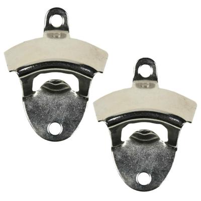 Flessenopener muur - 2x - RVS - 8,5 x 5,5 cm - kroonkrukflessen opener