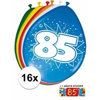 Versiering 85 jaar ballonnen 30 cm 16x + sticker Versiering 85 jaar ballonnen 30 cm 16x + sticker