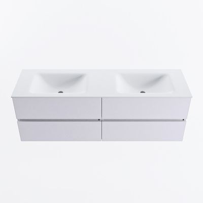 MONDIAZ VICA 150cm badmeubel onderkast Cale 4 lades. Wastafel CLOUD dubbel zonder kraangat, kleur Talc.