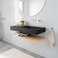 Mondiaz Alan badmeubel 100 cm planchet washed oak vrijhangend wastafel rechts zonder kraangat zwart