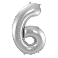 Folie ballon van cijfer 6 in het zilver 86 cm