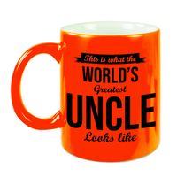 Oom cadeau mok / beker neon oranje This is what the Worlds Greatest Uncle looks like   - - thumbnail