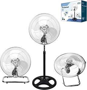 EDM Statief/vloer/wandventilator 45cm draaiend 80W chroom/zwart - 8652590