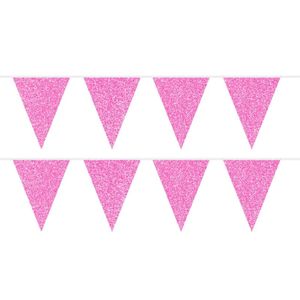 2x Roze glitter vlaggenlijnen 6 meter