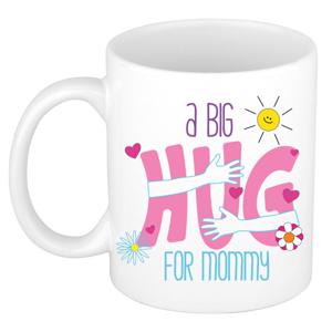 Cadeau koffie/thee mok voor mama - wit - big hug - 300 ml - keramiek - Moederdag