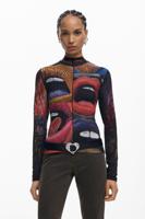 LANGERMIG T-SHIRT MET HOGE KRAAG - BLACK - S