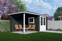 Interflex 2525Z Blokhut 250x250 met overkapping 250 cm 28 mm vuren gecoat- Puntdak- Hout- Interflex