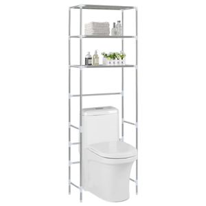 VidaXL Opbergrek voor boven toilet 3-laags 53x28x169 cm zilverkleurig