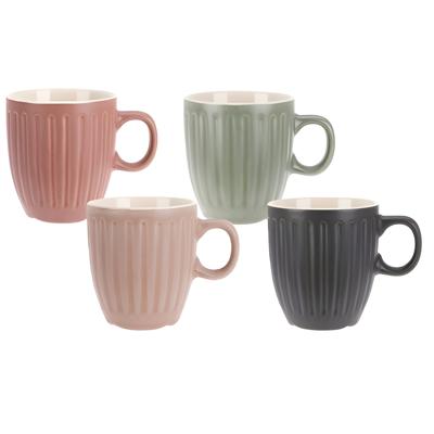 Excellent Houseware Koffiemok / theemok Line - 4x - kleurenmix - 150 ml - mokken - aardewerk Excellent Houseware Koffiemok / theemok Line - 4x - kleurenmix - 150 ml - mokken - aardewerk