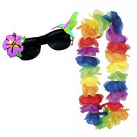 Tropical Hawaii party verkleed accessoires set - zomer thema zonnebril - bloemenkrans multi kleur - thumbnail