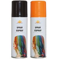 Carnaval verkleed haar verf/spray - zwart en oranje - spuitbus - 125 ml - thumbnail