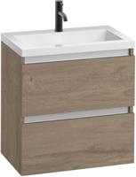 Saqu Gaia voorgemonteerd ondiep badmeubel met aluminium greeplijst incl. wastafel 60x40cm toffee