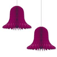 6x Kerstversiering aubergine paars kerstklokken lampionnen 20 cm