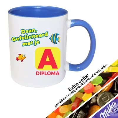 Zwemdiploma A mok met naam (blauw) Zwemdiploma A mok met naam (blauw)
