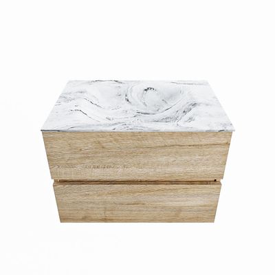 MONDIAZ VICA-DLUX 70cm badmeubel onderkast Washed Oak 2 lades. Inbouw wastafel CLOUD midden 1 kraangat, kleur Glace.