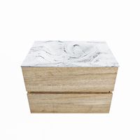 MONDIAZ VICA-DLUX 70cm badmeubel onderkast Washed Oak 2 lades. Inbouw wastafel CLOUD midden 1 kraangat, kleur Glace. - thumbnail