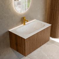 Badmeubel Mondiaz Kurve-Dlux | 80 cm | Meubelkleur Walnut | Wastafelkleur Opalo | Solid surface | Midden spoelbak | 1 kraangat