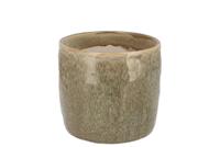 Iron stone zandkleurige geglazuurde pot 12x11cm