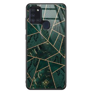 Samsung Galaxy A21s glazen hardcase - Abstract groen